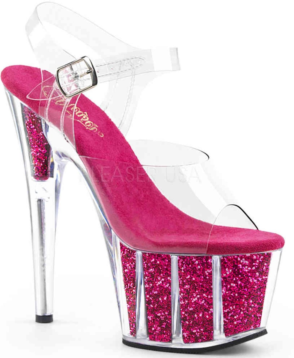 EU 36 = US 6 | ADORE-708G | 7 Heel, 2 3/4 PF Ankle Strap Sandal w/ Glitter Inserts